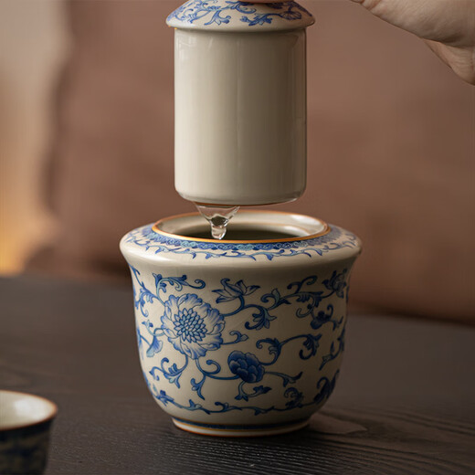 Xiyuanji Blue and White Ru Kiln Wine Warmer Set Ceramic Wine Warmer Household Hot Wine Kettle Yellow Wine White Wine Cup Wine Set Fanhua Ru Kiln Yuanyue Wine Warmer Set