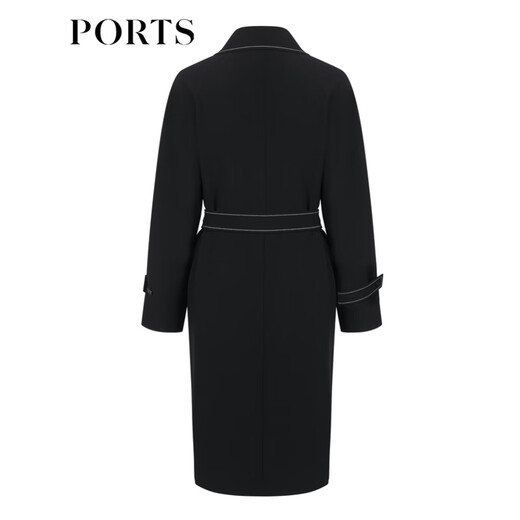 
PORTS Women's Clothing Autumn and Winter New Long Sleeve Medium Long Trench Coat LL9T022LWB006 Black M (6)