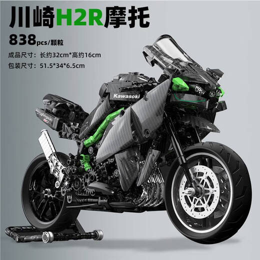 兼容乐高摩托车积木H2r川崎宝马机车模型男孩大型拼装高难度玩具 川崎H2r摩托车碳钎维【838颗粒】