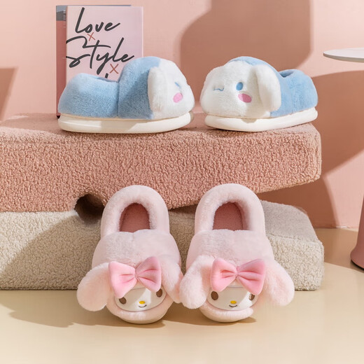 Hello Kitty girls' cotton shoes, winter children's indoor home shoes, children's warm parent-child cotton slippers, Melody powder, size 30-31