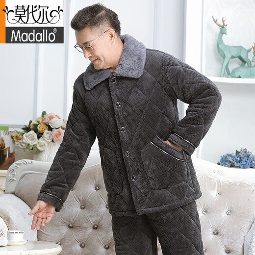 
Modal middle-aged and elderly men's pajamas in winter thickened coral velvet three-layer cotton jacket large size father's warm home clothes 683 gray three-layer plus/thick plus/velvet L recommended 90-120 Jin [Jin equals 0.5 kg]