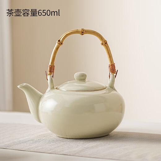 Qixuanyuan Ru Kiln Teapot Tea Household Ceramic Kung Fu Tea Set Single Pot Tea Water Separation Special Large Lift Teapot Ru Kiln Zhangyuan Lift Lift Teapot (Bamboo Handle)