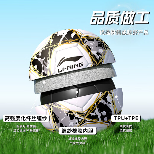 李宁（LI-NING）足球训练比赛用球中考专业标准世界杯 儿童青少年学生运动球 4号黑金【TPU机缝】LFQK673-1