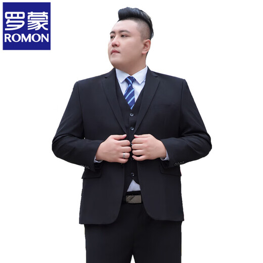 ROMON large size suit men's suit plus fat plus fat man business formal dress groom wedding dress professional suit black suit + trousers + shirt + vest + tie 210/7XL weight 240-260Jin Jin is equal to 0.5 kg
