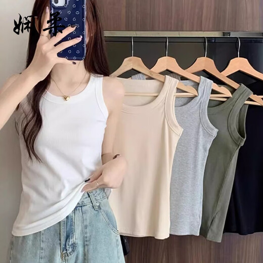 
Xianrou covers the breasts and slim I-shaped base suspender vest for women 2025 summer sleeveless outer and inner round neck top White M