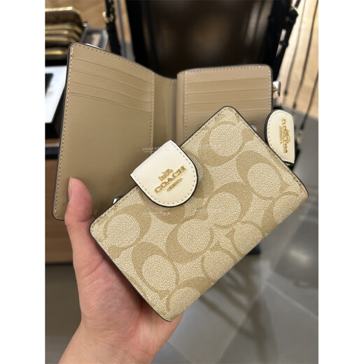 
CoaCH (COACH) wallet CoaCH Women's wallet snap zipper coin wallet leather half-fold card bag carriage white letters