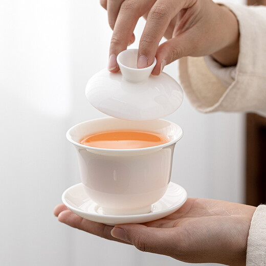 Gold inlaid jade Kung Fu tea set household simple ceramic mutton fat jade white porcelain gift box