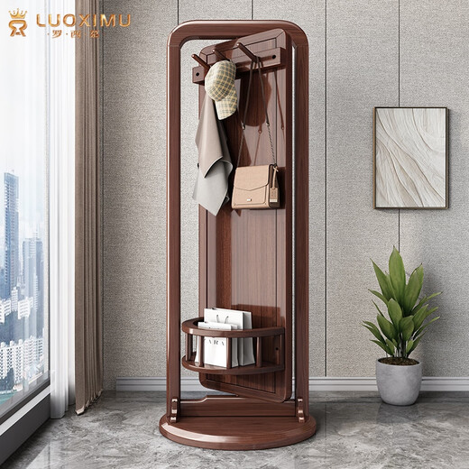 Rosimu Massivholz-Dressing Spiegel Ganzkörper Spiegel rotierender Kleiderbügel mit Spiegel integrierter Kleiderregal Dressing Spiegel Schrank Haushalt bodenstarke Spiegel Spiegel Spiegel 56*178 cm