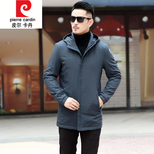 Pierre cardin windbreaker men's mid-length hooded casual 2023 spring and autumn new cotton jacket winter top trend 9908 black spring and autumn style 170 M