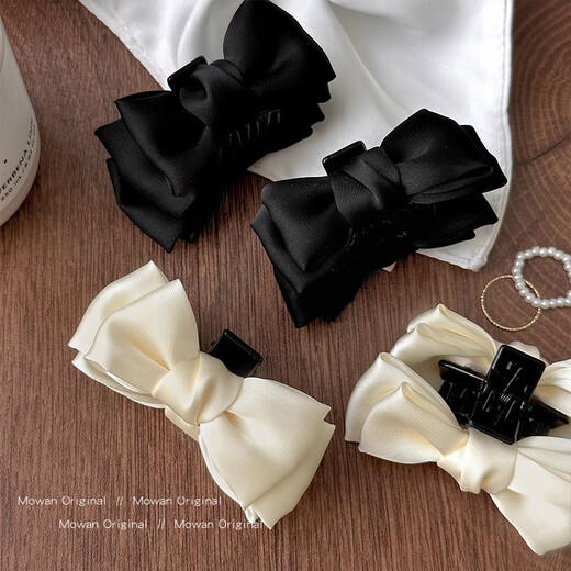 Morning stars sweet black and white double-sided bow hair clip for the back of women's head 2025 new ball head temperament hair clip autumn and winter headwear two bow clips black