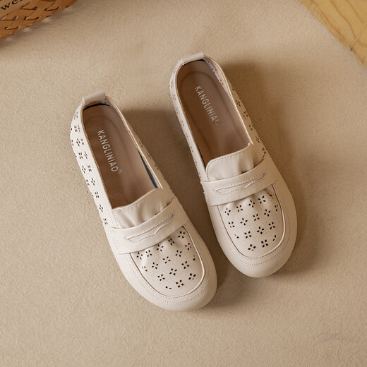 
Kanglibi genuine leather soft sole mother shoes single shoes middle-aged and old comfortable and not tired leather shoes middle-aged and old young and non-slip women's shoes spring and autumn style 677 hole style beige soft sole soft surface very comfortable 36