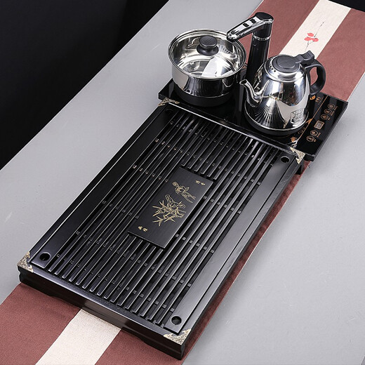 Gold inlaid jade Kung Fu tea set with solid wood tea tray for home office fully automatic water boiling electric tea stove elegant stone ladle