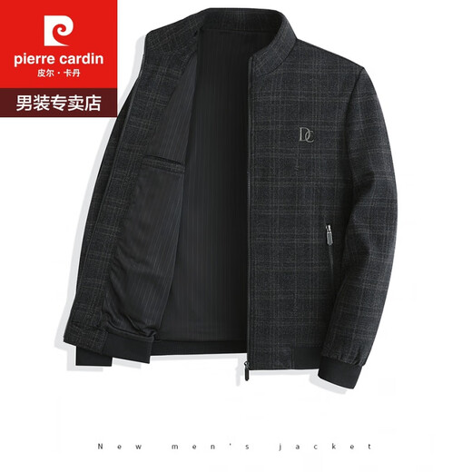 Pierre cardin dad spring jacket men's top 50-60 years old middle-aged and young grandfather spring and autumn thickened woolen jacket 9893 black gray 170/M