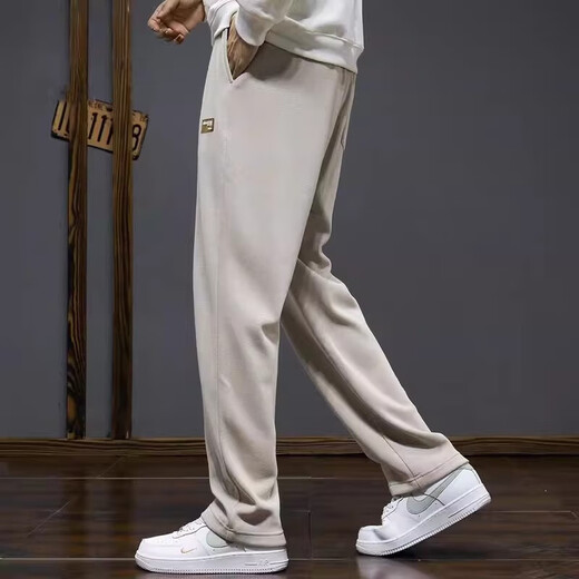 Kuraishi Kazuki trendy brand casual vertical straight sweatpants men's autumn and winter sports 2025 new loose plus velvet wide-leg floor-length trousers green XL