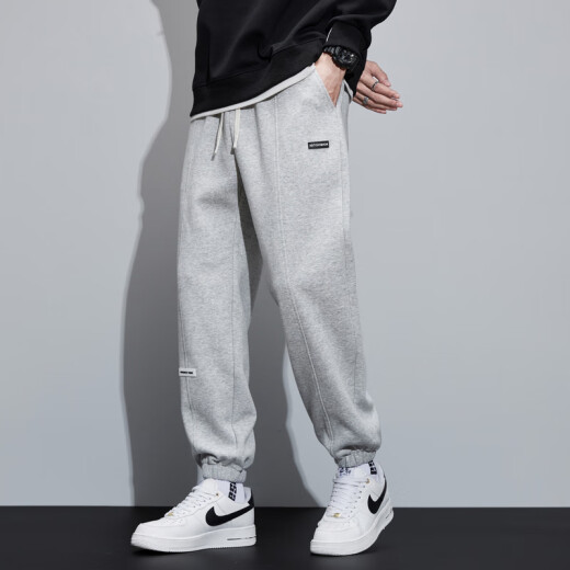 Pantalones de Zhumoke Autumn and Winter, más pantalones engrosados ​​de terciopelo para pantalones casuales de otoño de otoño masculinos sueltos y versátiles de moda Wei Nine-Cropped Pants más gris de terciopelo (6189) XL (125-155Jin [Jin equivale a 0.5 kg])