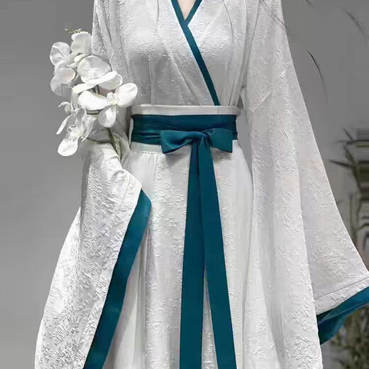 
Chinese style Hanfu women's ancient costume Ming style cross-neck waist skirt made of Wei and Jin dynasties ancient style white great appreciation fairy spring white L