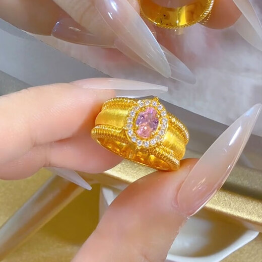 Ruinuo Gold Medieval Pigeon Egg Ring Women's 999 Pure Gold Niche Design Closed Ring Birthday Gift for Girlfriend Gold Ring Pink Gold Weight About 3g/Number 10-19 Available