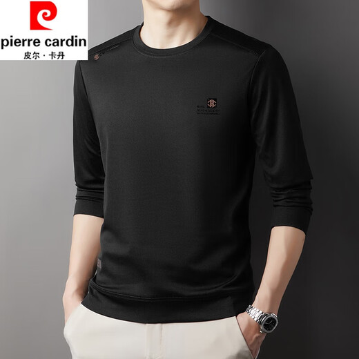 Pierre Cardin Camiseta suave de manga larga para hombres Pierre Cotton Cotton Men en otoño e invierno Nuevo suéter de cuello redondo lo suelto Camisa versátil de base versátil 829-Black 190/4xl recomendado 180-200Jin [Jin equivale a 0.5 kg]