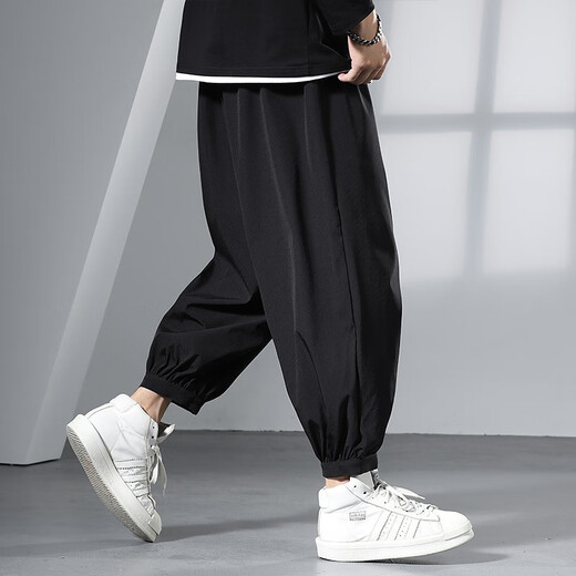 Tanye große Männerhosen für Männer für Männer mit Fett plus Fett Plus-Size-Sommer-Harunt-Füße Hose, die Füße versteckten Füße 9-Punkte-Hose K10525 Schwarz (Sommer 9-Punkte-Hose) dünn 3xl [Empfohlen 190-210jin [Jin gleich 0,5 kg]]