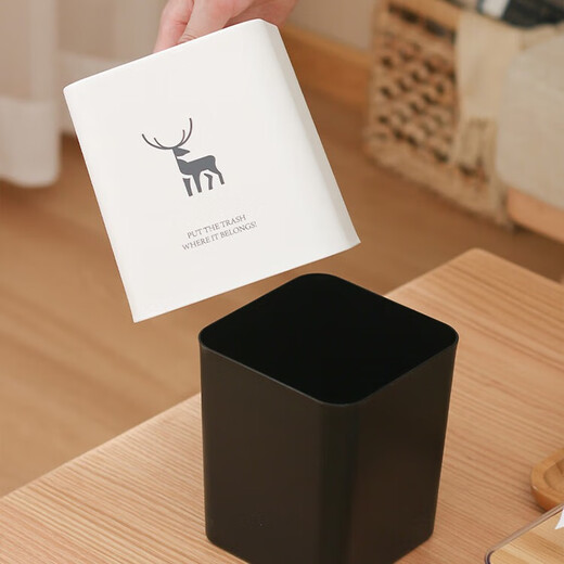 Fanxi Light Luxury Nordic Square Mini Coverless Desktop Trash Can Small Trash Can Living Room Office Coffee Table Storage Bucket Square White Deer 1 pc