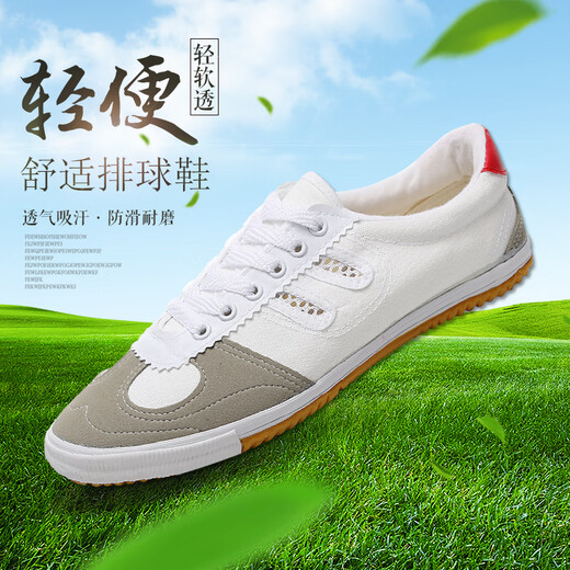 Zapatos de voleibol de doble estrella tendón tendón de tendón zapatos de entrenamiento lienzo hombres y mujeres zapatos de artes marciales transpirables zapatos de voleibol blancos 39