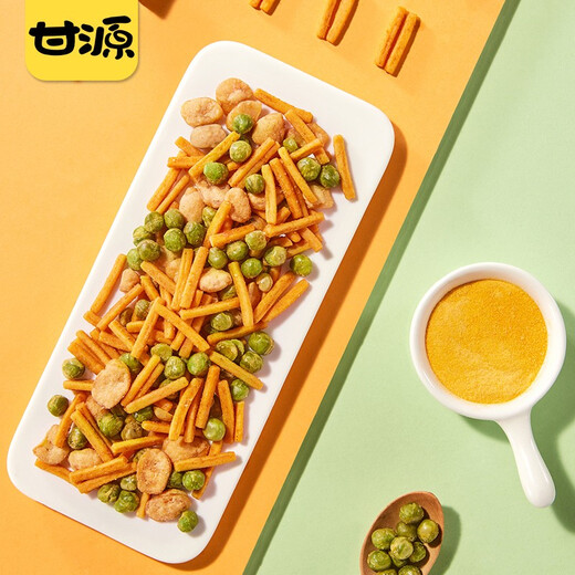 甘源烤肉味虾条豆果100g虾条蚕豆青豆儿童膨化休闲零食坚果炒货小包装