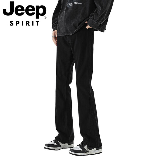 Jeep SpiritCleanfit Micro-Flare Jeans Men's Automne and Winter Slim Black Vibe American High Street Pants Boys Boys Pants 9901 Black [Ajout Velvet Winter] Ajouter Velvet M [110-125Jin [Jin est égal à 0,5 kg]]]