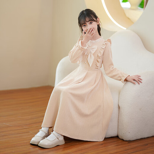 Xuanxuan Xiubei girls princess dress autumn and winter 2024 new children's long-sleeved dress little girl style velvet long skirt burgundy velvet hairpin 160