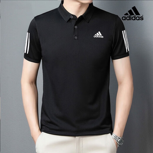 Adidas official men's POLO shirt 25 spring new lapel quick-drying breathable woven T-shirt short-sleeved HB6224/Autumn new/side three stripes/black M