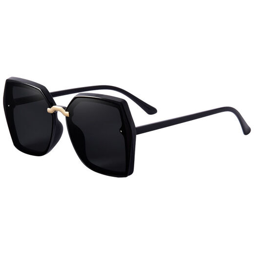 Mijilin 2022 New Large Frame Black Super Women's Glasses Fashion Sunglasses Men's Korean Polygon Sunglasses Women's Driving Shade Polarized Mirrors Women's Bright Black Mirror Box + Cloth