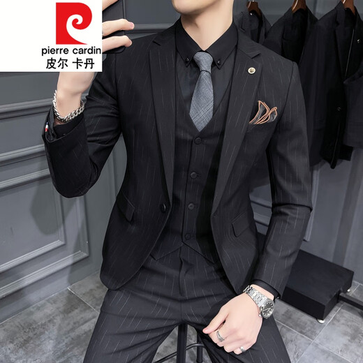 
Pierre cardin (pierre cardin) double-breasted suit men's suit slim and casual Korean-English style formal wear men's wedding large-size suit trend 9922 dark gray [suit + trousers] tie 2XL