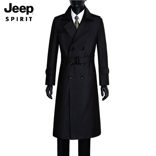 JEEP SPIRIT Men's Spring and Autumn Knee-Length Fashionable and Handsome Color Changing Extra Long Trench Coat Slim Jacket Fashion Coat Black Black is a solid color 2XL recommended 160Jin Jin equals about 0.5kg
