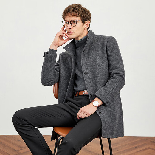 Sept Wolf Wainen Mabe's Mou Mound's New Winter Stand Collar Couleur propre Couleur en laine Moyenne Longueur Médion Vêtements pour hommes décontractés 003 (gris moyen) L 170 / 88A