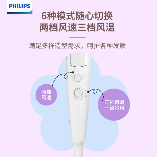 Philips (PHILIPS) hair dryer household hair dryer constant temperature nozzle hair care high-power quick-drying dryer surging air volume foldable body shiny and smooth air intake safety design birthday gift negative ion hair care BHD378