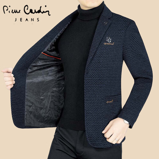 皮尔卡丹（pierre cardin）秋冬季羊毛呢西装男外套2025新款中年爸爸单件商务休闲西服上针织 黑色 L 175