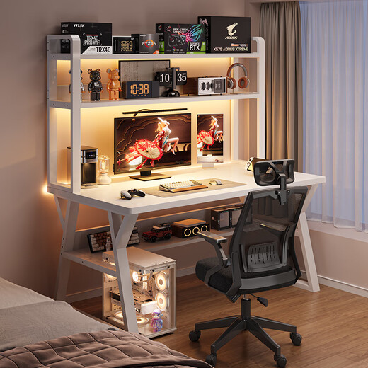 BENMUZIZAI desk bookshelf integrated e-sports table home bedroom desktop computer table middle school student rental house study table 120x60cm double layer brushed black oak + black shelf 1x1x1cm