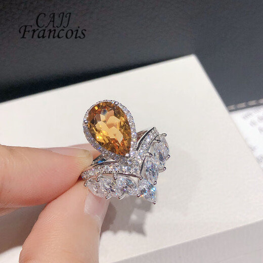 CAJJ Francois 2.60 carat citrine ring for women, natural colored gemstone, jewelry gemstone, 925 silver inlaid, size 13