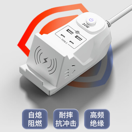 Sushi Helmo 30W Super Fast Charging + Wireless Charging Desktop Multi-Function Socket/Patch Board/Terminal Board/Pull Line Board | USB+Type-C 2-Position 1.8 Meter Flat Head Plug Strip