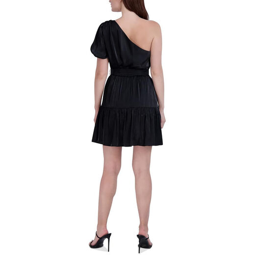 BCBGeneration Women's One Shoulder Slim Flare Mini A-Line Cocktail Dress Black//White 16
