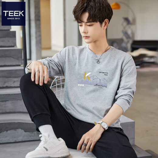Teek Schwergewichts Wasser weiche Baumwolle langärmelige T-Shirt Herbst Herbst Kleidung 2025 Neue Mode gedruckte Top Youth Casual Clothes HE728 Aprikosenfarbe XL XL