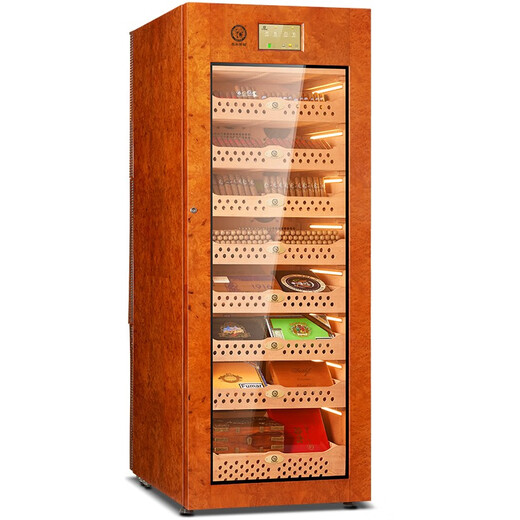Bulldog cigar cabinet constant temperature and humidity control humidification cabinet constant humidity ammonia removal red wine imported compressor cedar wood German fingerprint password lock wifi large high-end solid wood shell Shendog vc528 new fourth generation Shendog 528 oak gilt model 2800 cigars