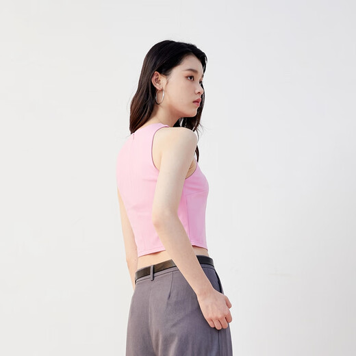 VEROMODA Vest Autumn and Winter New Solid Color Round Neck Simple Short Korean Tank Vest 3303002 Begonia Pink-C22 S 160/80A