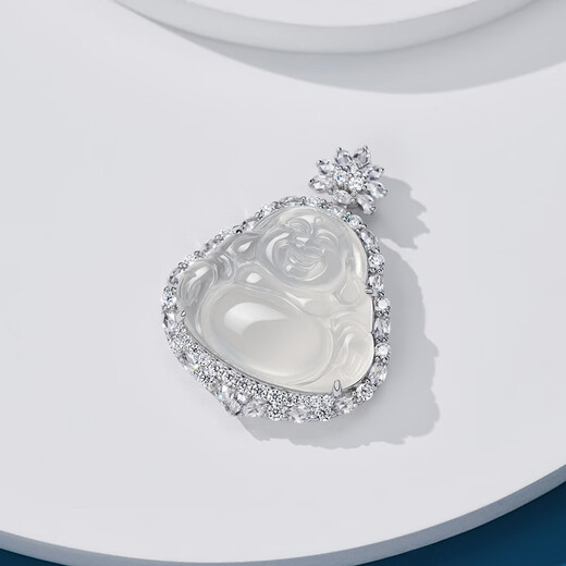 SGE Chalcedony Buddha Necklace for Women with Big Belly Maitreya Buddha Pendant New Chinese Style Clavicle Chain as a Gift for Mom in the Year of the Snake. Chalcedony Buddha Necklace