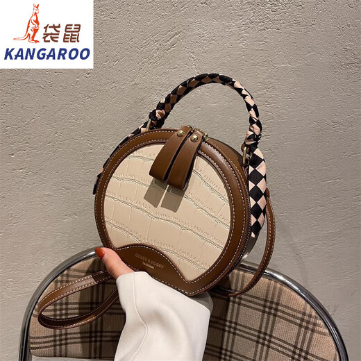 袋鼠（KANGAROO）小圆包质感小包包女2024春秋季新款时尚小众斜挎包洋气手提包潮 米白色