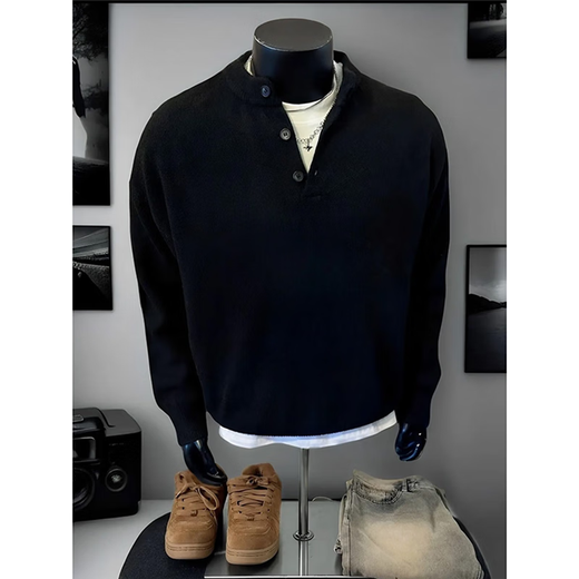 Lifeng Lei Jun's same style cleanfit henley collar sweater men's winter retro sweater men's base layer black fabric upgrade XL suitable for 130-145Jin Jin equals 0.5 kg