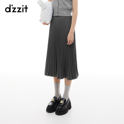 DZZIT celebrity style ground skirt winter retro commuting versatile high-intelligence straight skirt for women medium gray S