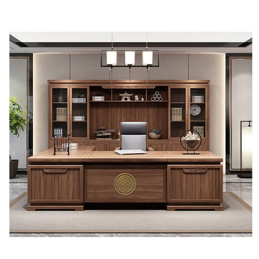 YARXCHEG new Chinese style solid wood boss desk and chair combination modern simple luxury executive desk desk CEO office customization 3.0 meter bookcase set