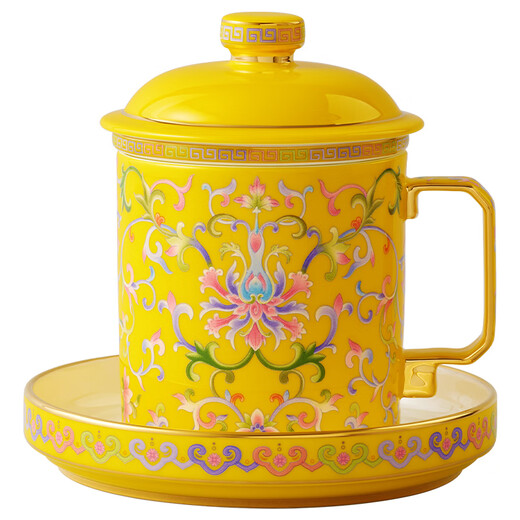 Yongfengyuan (auratic) new palace porcelain four-piece set of covered cups, tea cups, high-end ceramic water cups, conference cups, cups with lids, tea drains, gift boxes, four-piece set of covered cups, 460ml