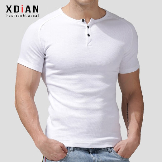 Continuez la chemise Henry, T-shirt à manches courtes pour hommes, T-shirt masculin à manches filets pour hommes, chemise de base en coton à manches courtes mince, Black (Henry) L Size (112-130Jin [Jin est égal à 0,5 kg]) Slim Fit Style Slim Fit Style