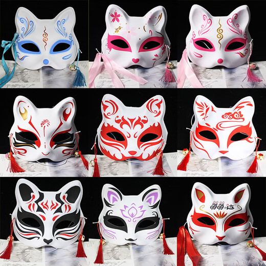 Yinmi (ENRMIIV) luminous fox mask half-face ancient style mask for girls Japanese-style firefly forest mask anime Halloween props with feathered luminous rabbit mask
